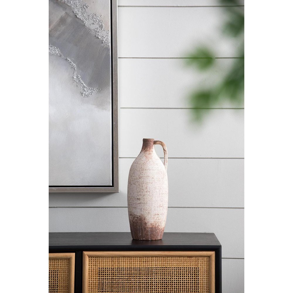 12" Ivory and Brown Faded Cylinder Jug Vase
