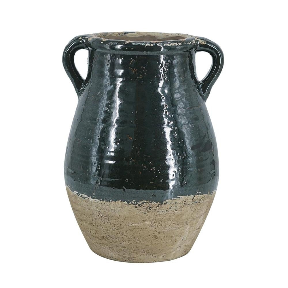 13" Dark Green Terracotta Amphora Jug Vase