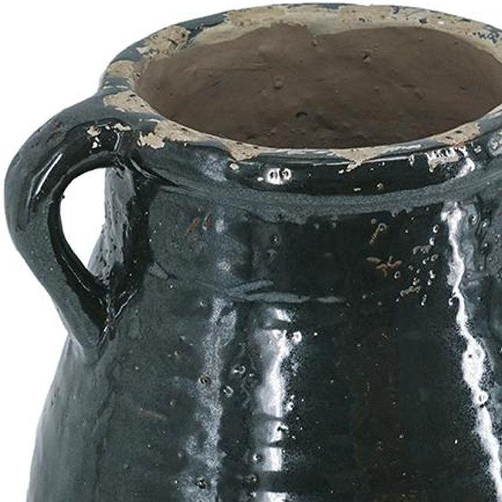 13" Dark Green Terracotta Amphora Jug Vase