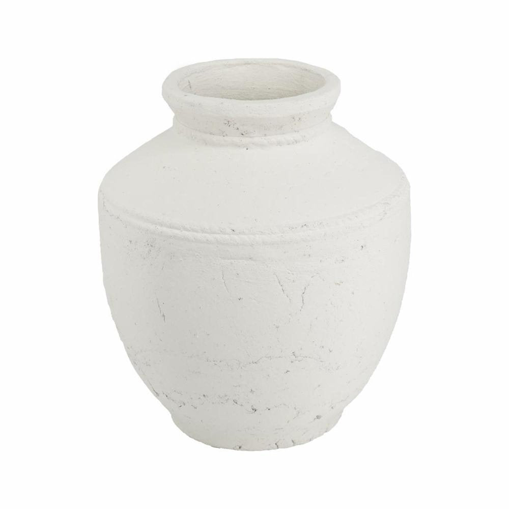 14" White Terracotta Coastal Vase