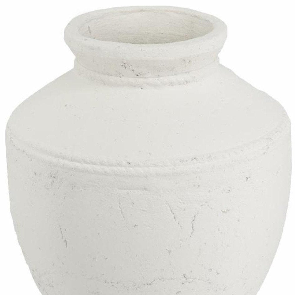 14" White Terracotta Coastal Vase