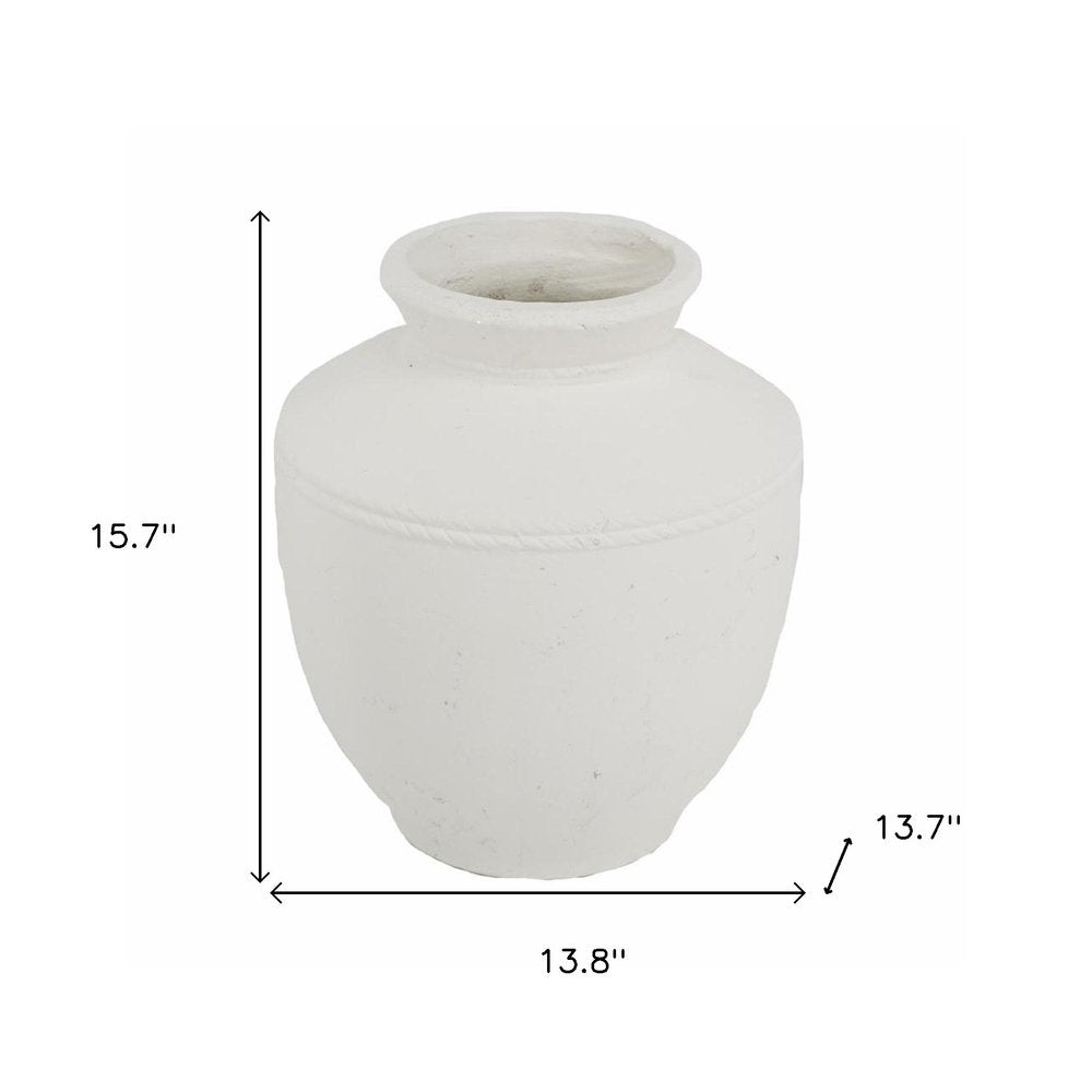 16" White Terracotta Coastal Vase