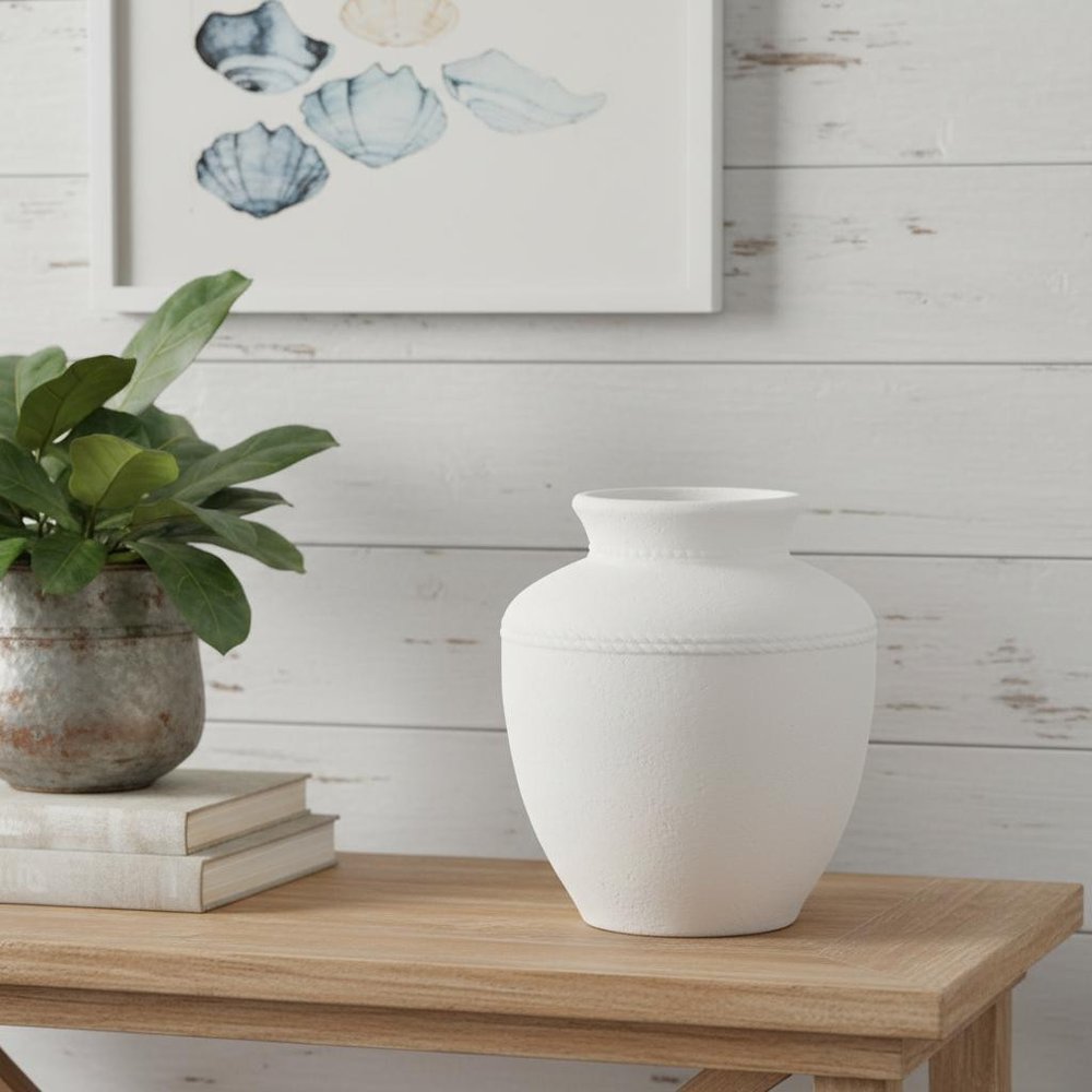 16" White Terracotta Coastal Vase