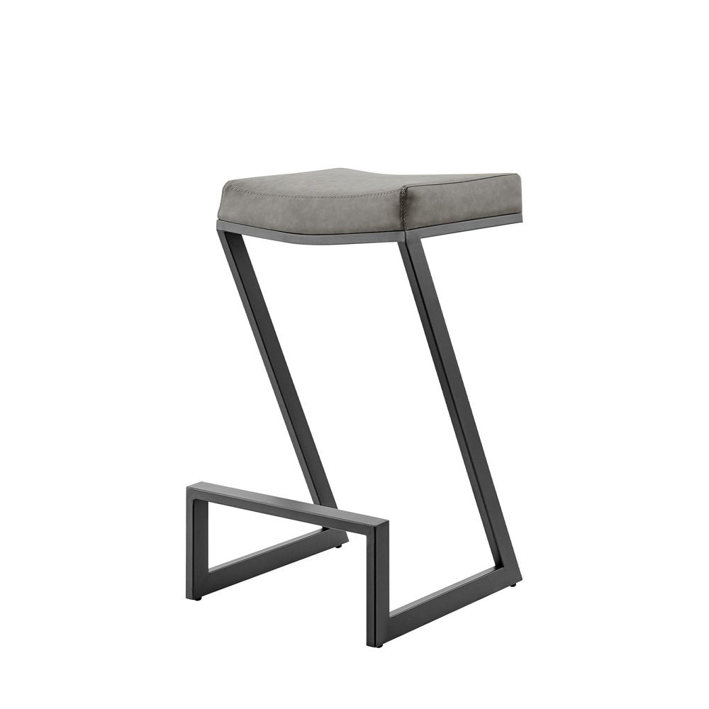 26" Gray and Black Faux Leather Backless Z Barstool