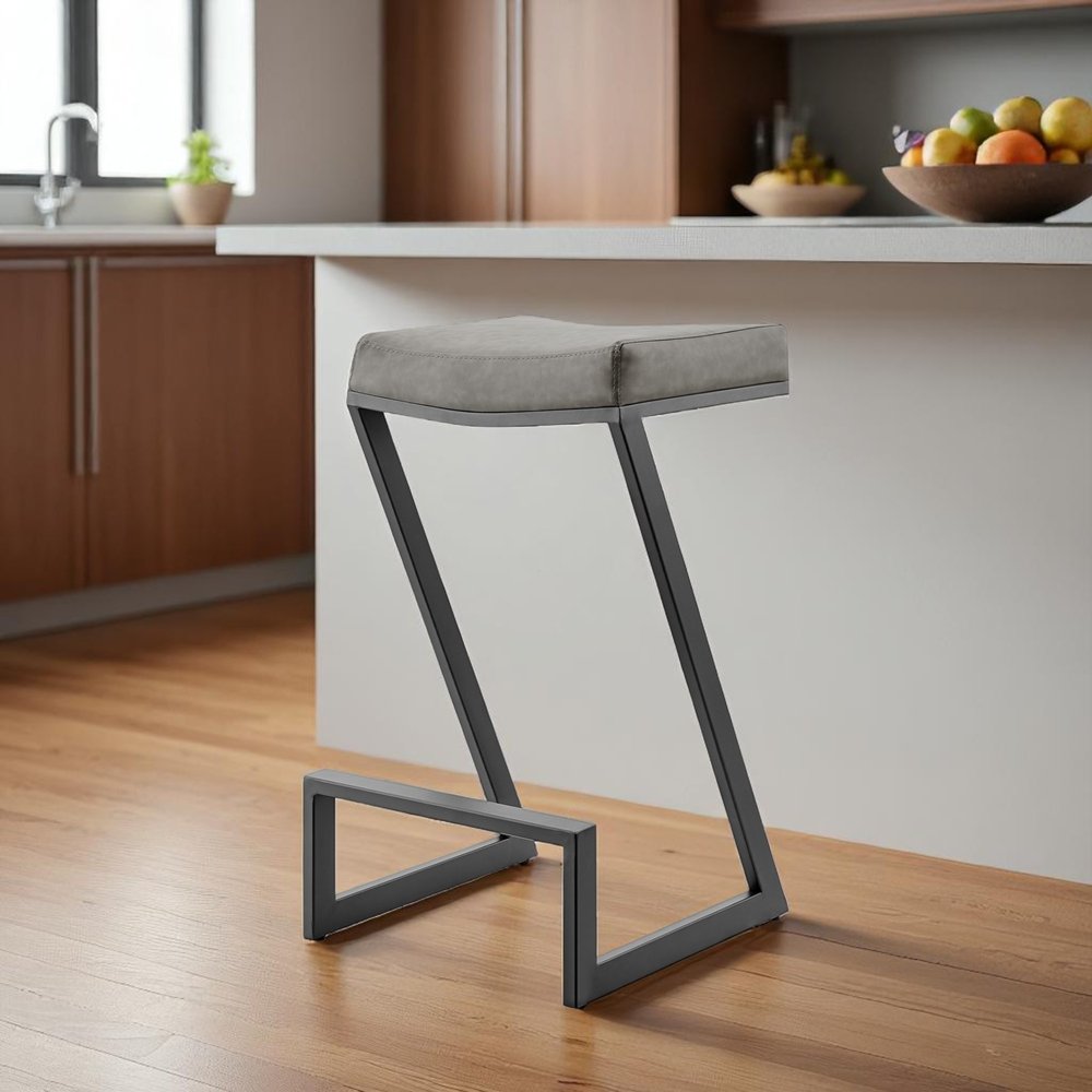 26" Gray and Black Faux Leather Backless Z Barstool