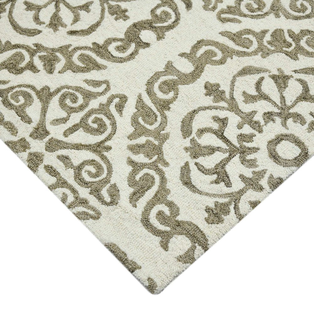 Ivory And Light Brown Wool Medallion Area Rug