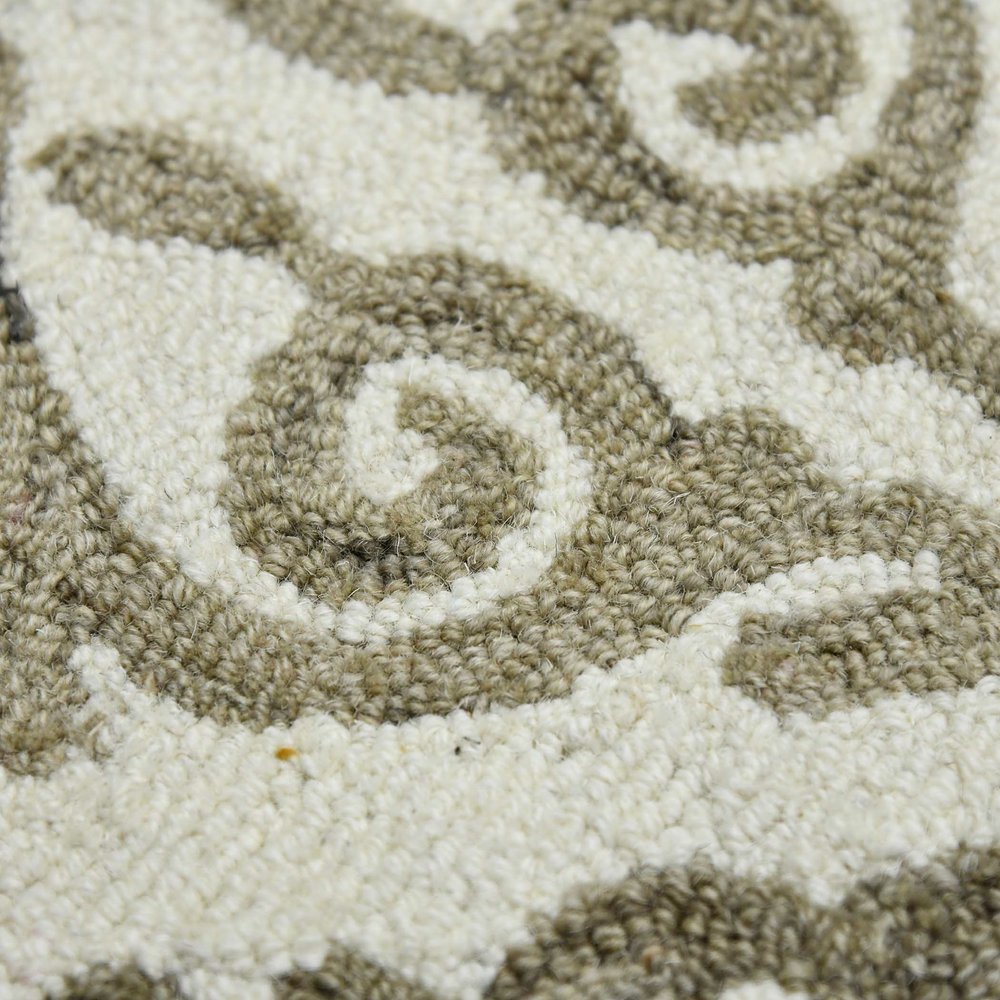 Ivory And Light Brown Wool Medallion Area Rug