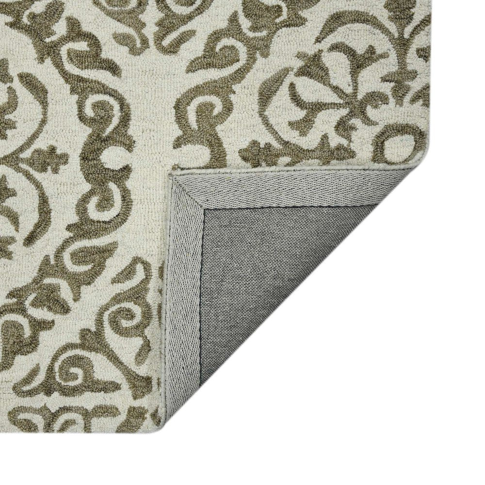 Ivory And Light Brown Wool Medallion Area Rug