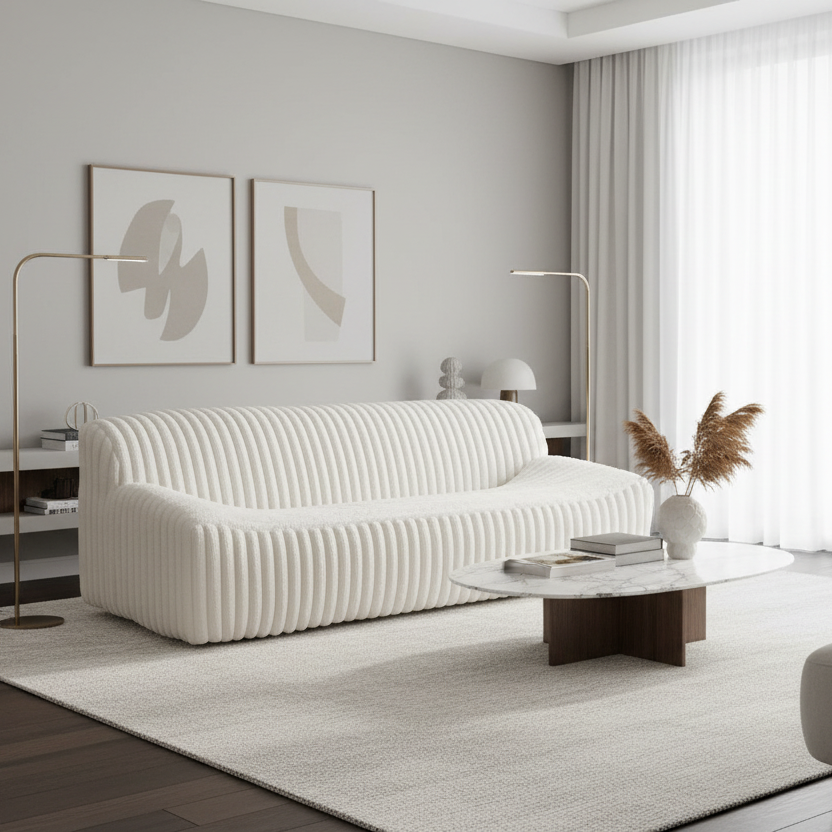 89" Cream Corduroy Armless Sofa