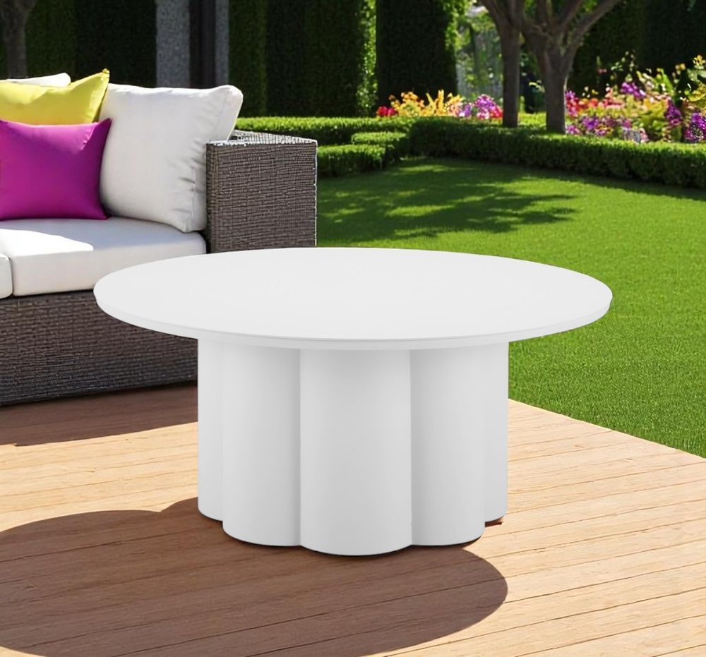 34" White Fluted Pedestal Outdoor Coffee Table