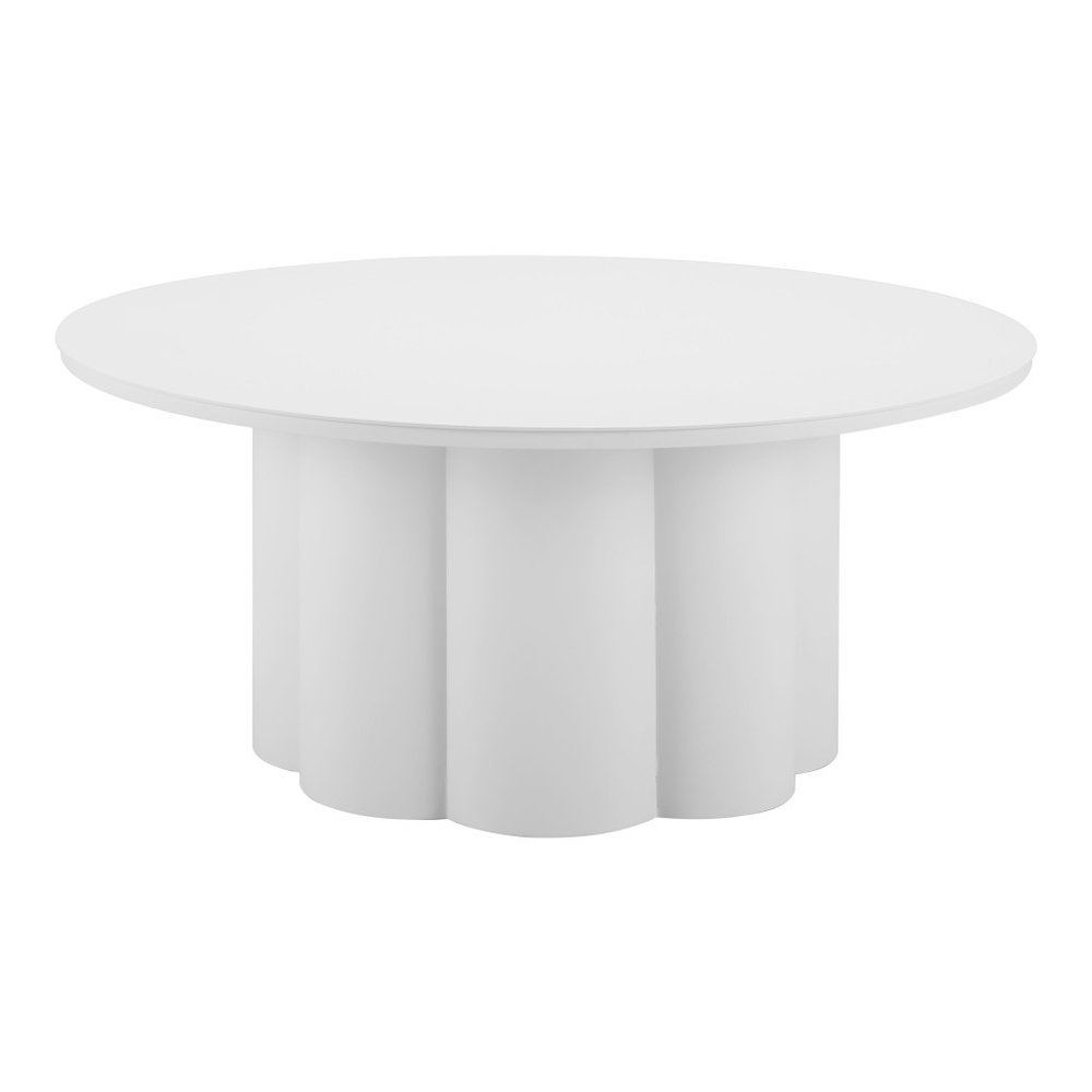 34" White Fluted Pedestal Outdoor Coffee Table