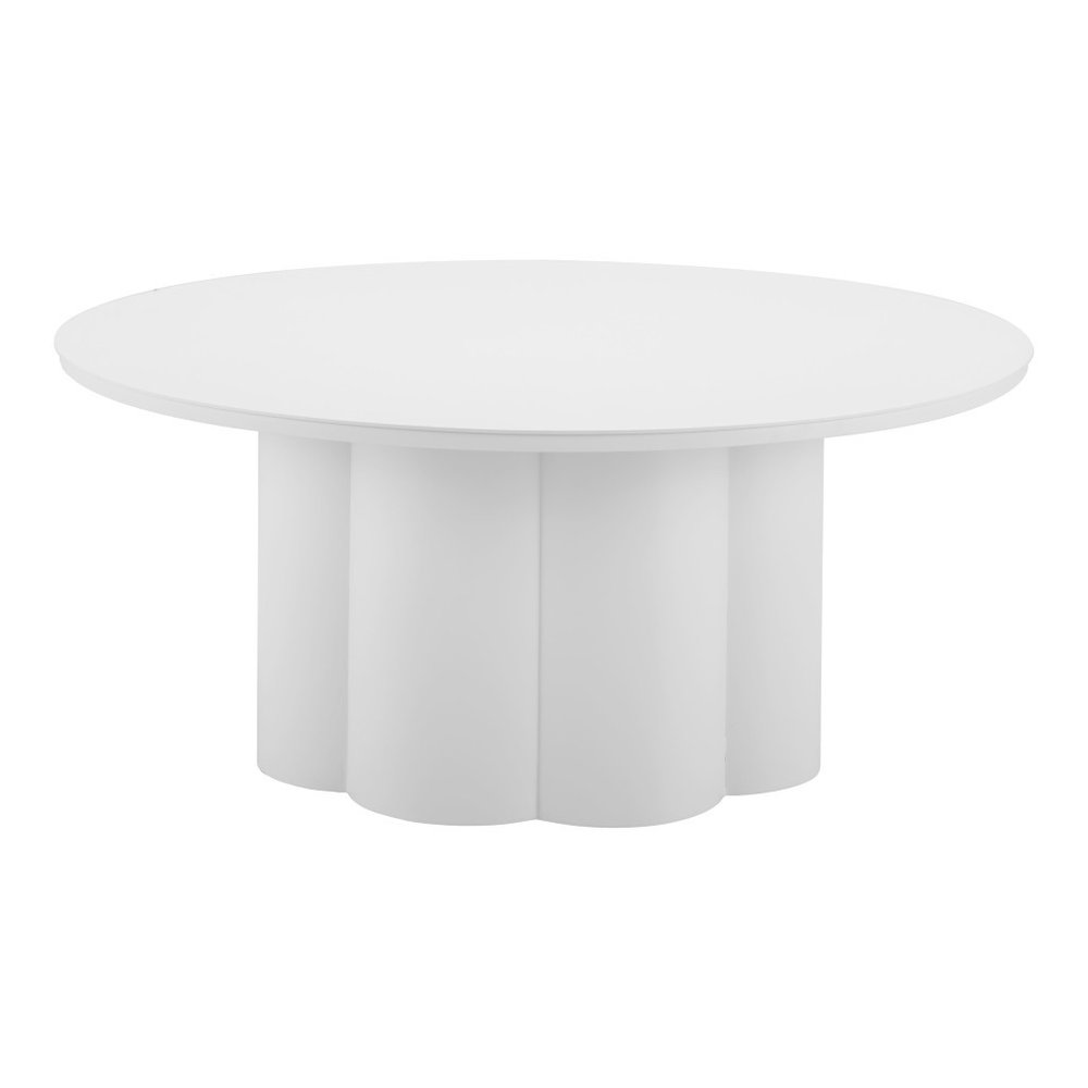 34" White Fluted Pedestal Outdoor Coffee Table