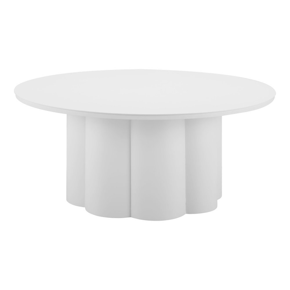 34" White Fluted Pedestal Outdoor Coffee Table