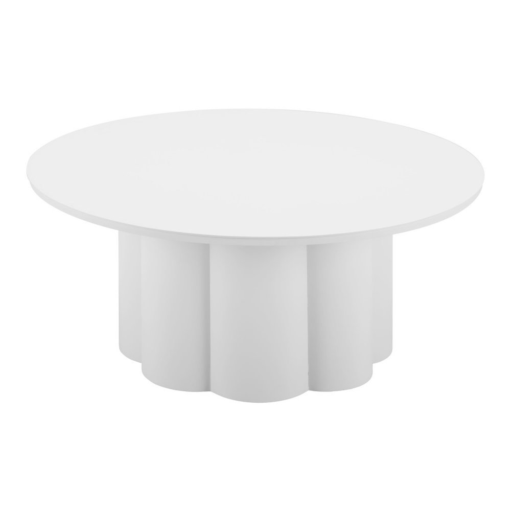 34" White Fluted Pedestal Outdoor Coffee Table