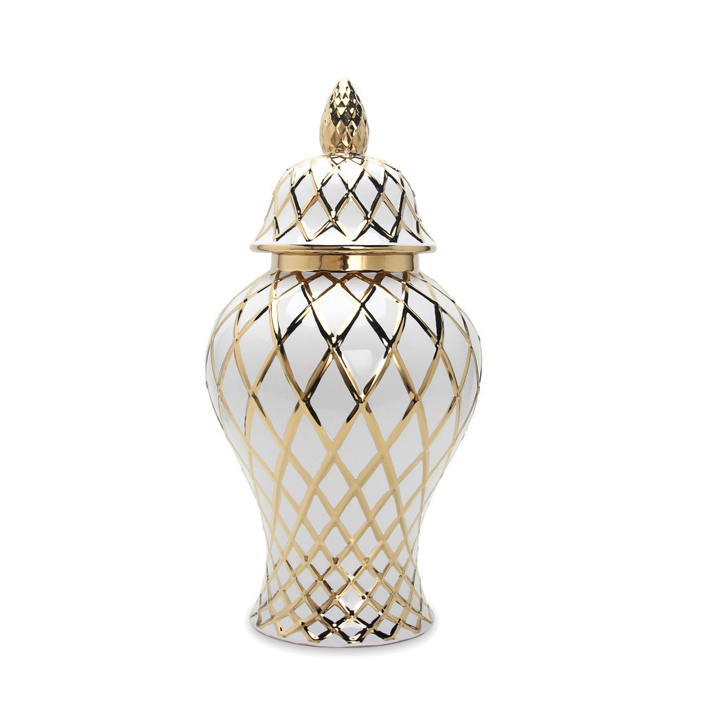 21" White and Gold Diamond Ginger Jar