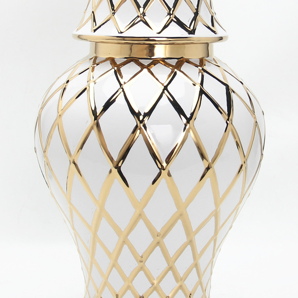 21" White and Gold Diamond Ginger Jar