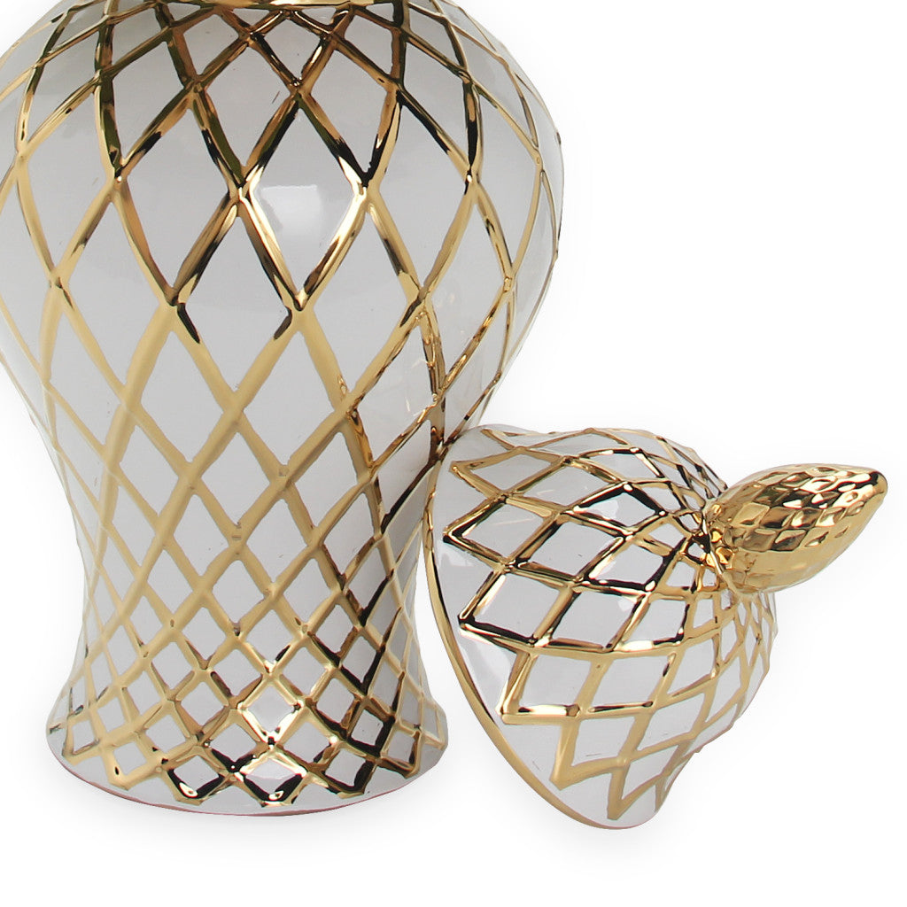 21" White and Gold Diamond Ginger Jar