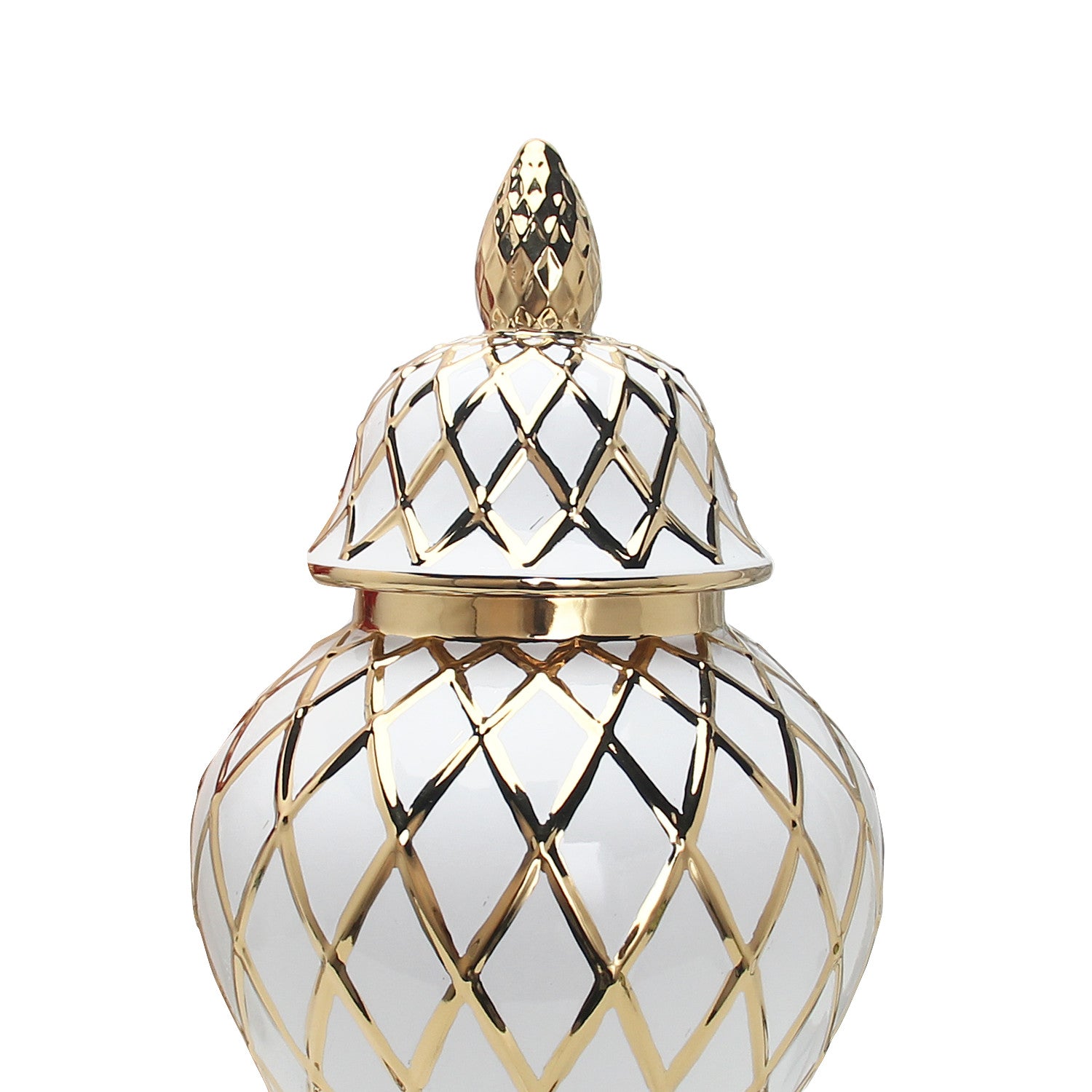 21" White and Gold Diamond Ginger Jar