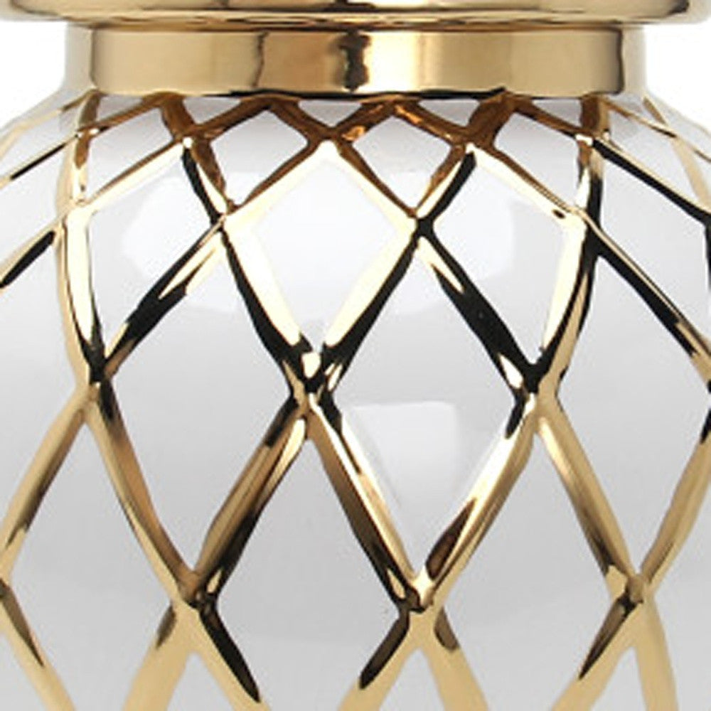 21" White and Gold Diamond Ginger Jar