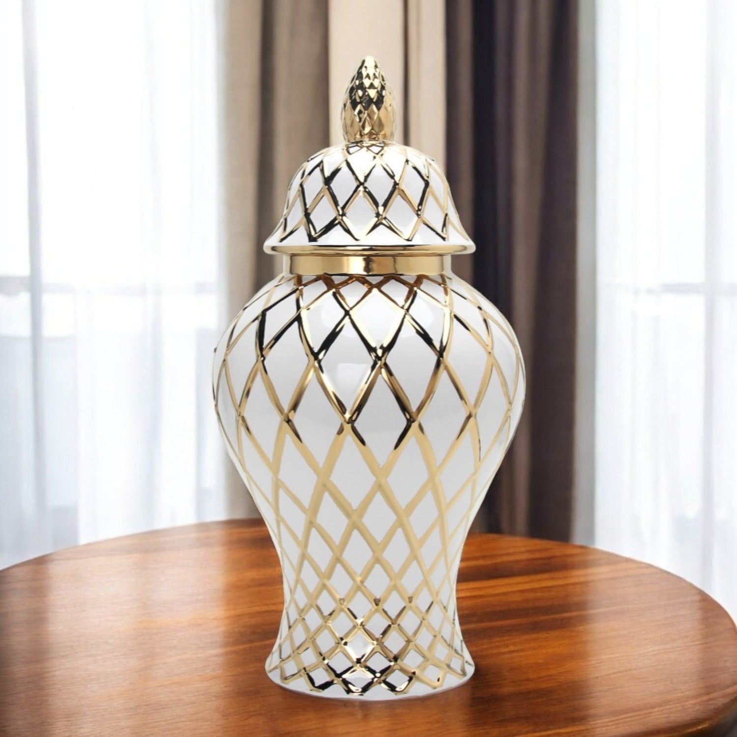 21" White and Gold Diamond Ginger Jar