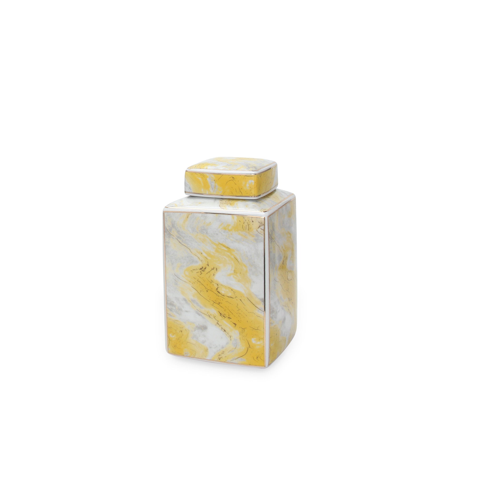 11" Gray and Gold Ceramic Square Ginger Jar