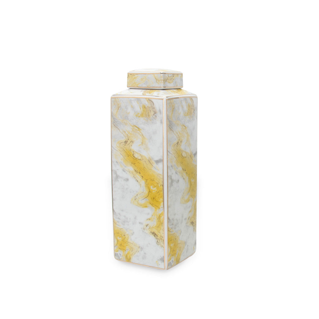 17" Gray and Gold Ceramic Square Ginger Jar