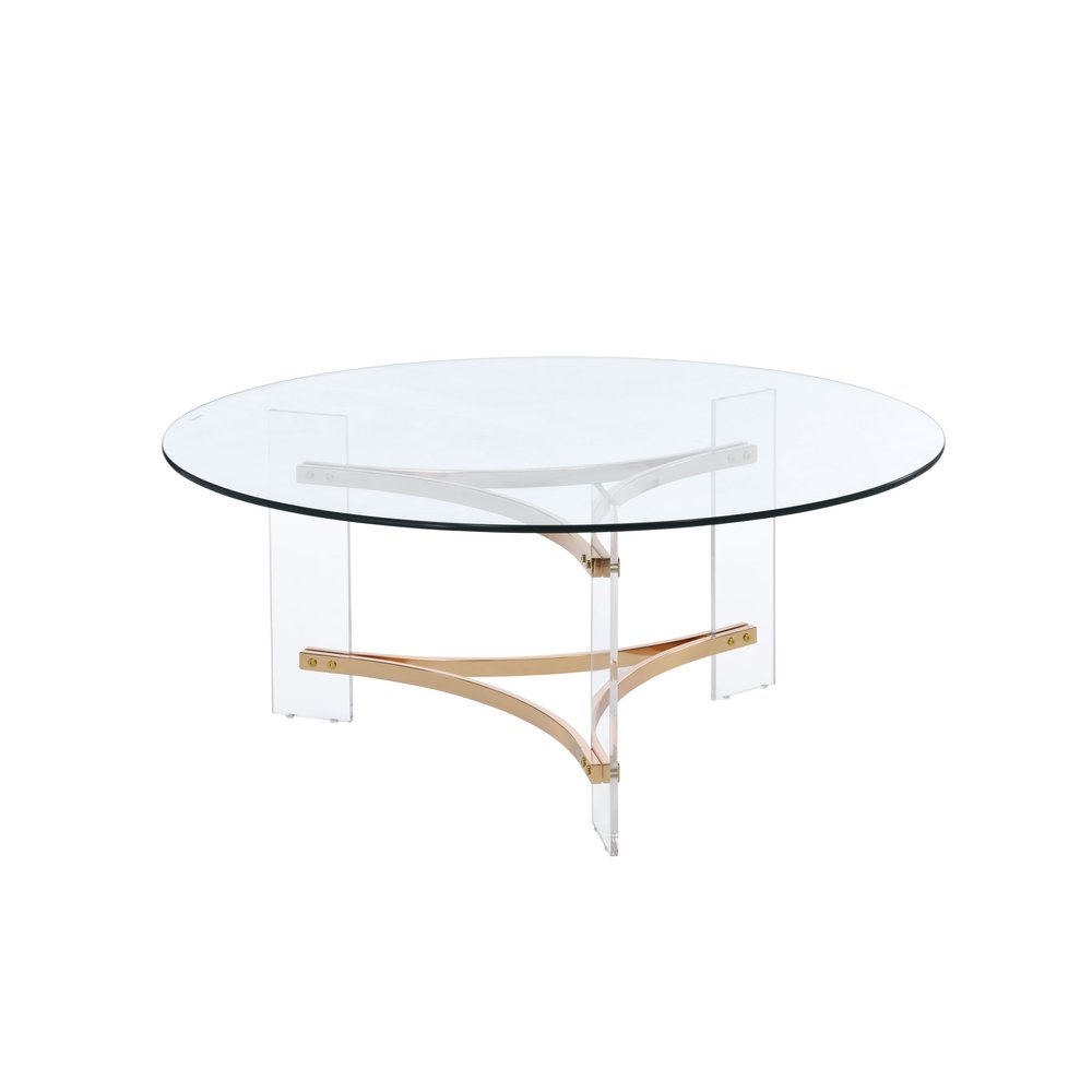 41" Clear and Gold Glass Tri-Base Coffee Table