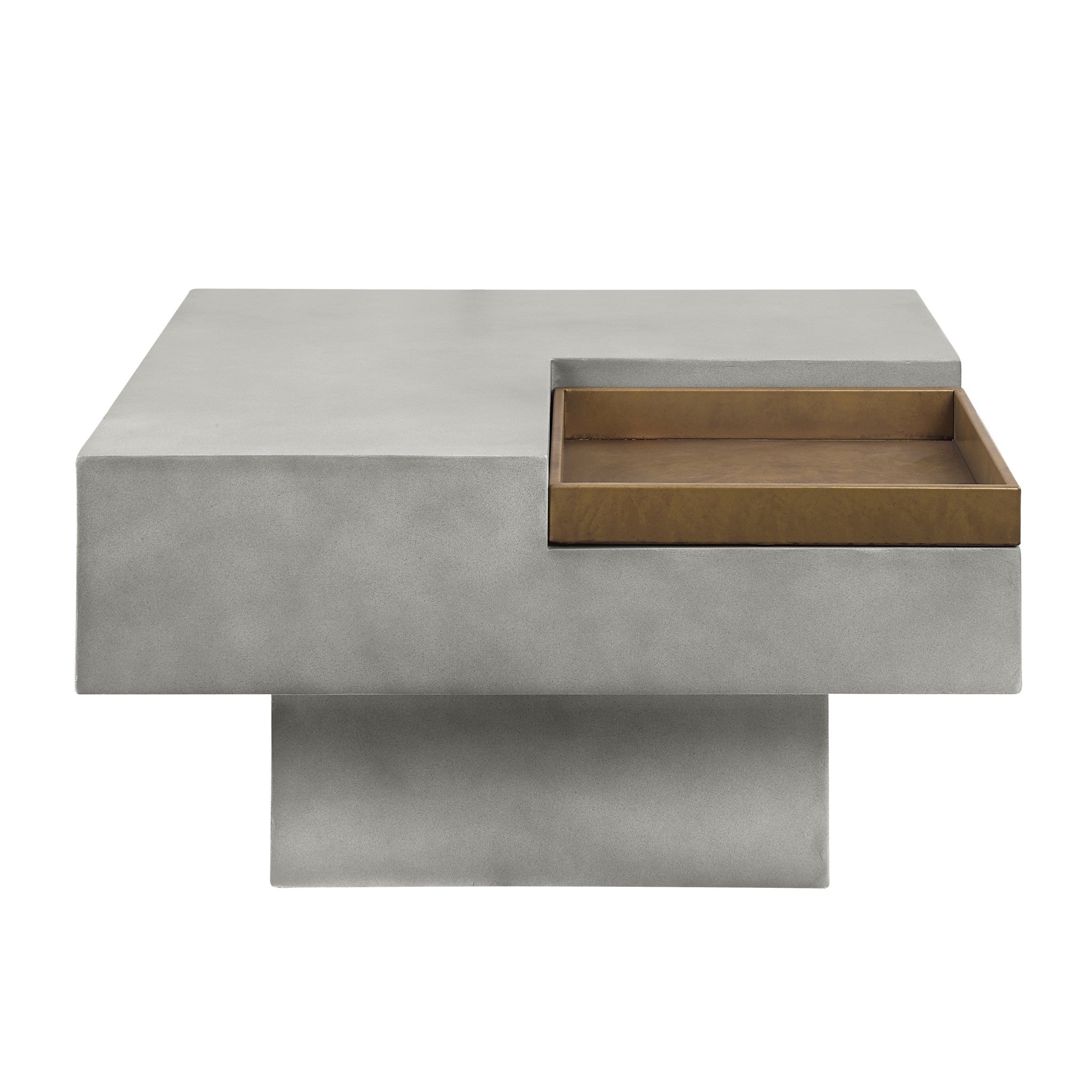 32" Gray Square Concrete Coffee Table with Storage Surface