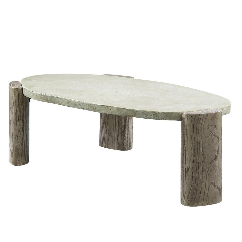 47" Beige and Oak Cement Oval Coffee Table