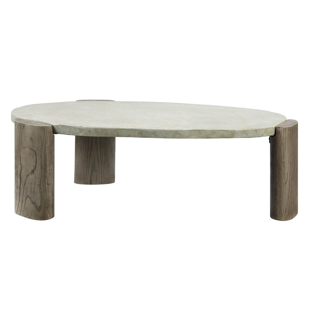 47" Beige and Oak Cement Oval Coffee Table