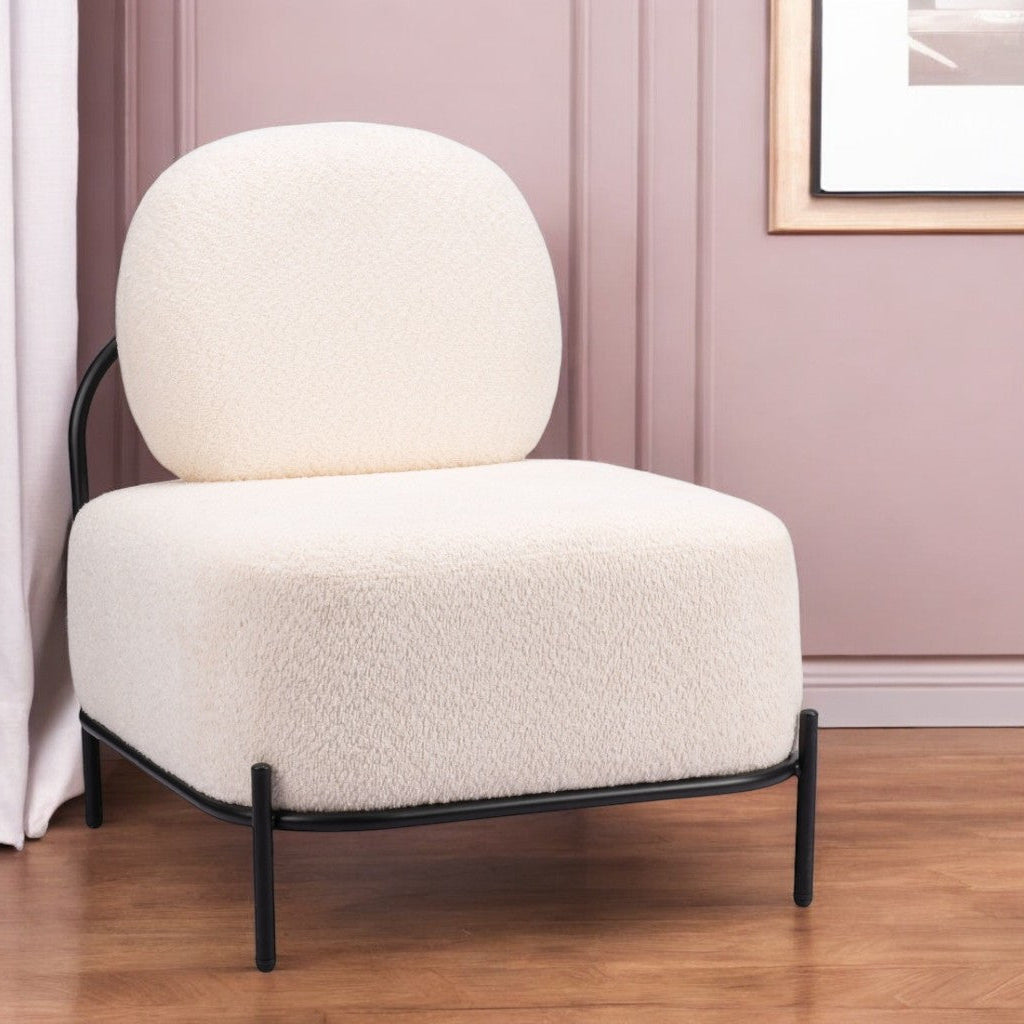 27" White and Black Sherpa Slipper Chair