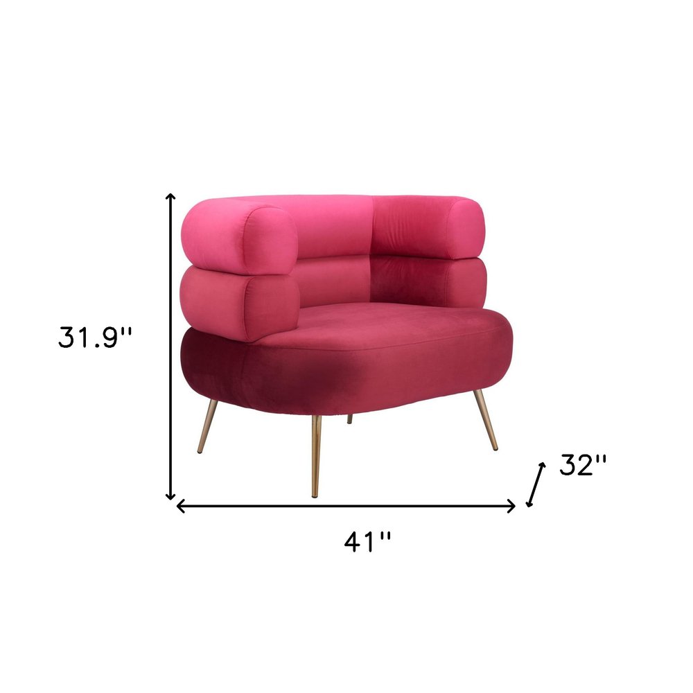 40" Red and Gold Velvet Deco Barrel Chair