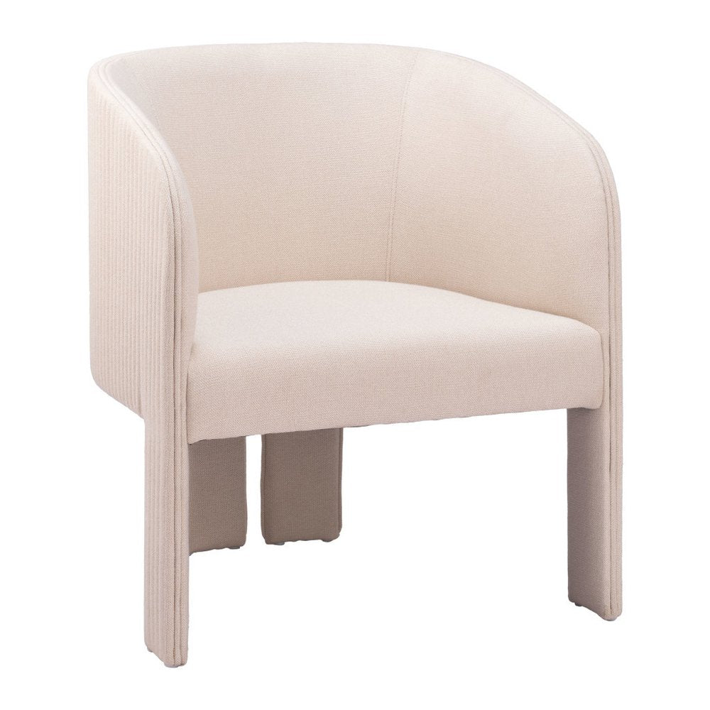 25" Beige Flute Tufted Tri-Pod Barrel Chair
