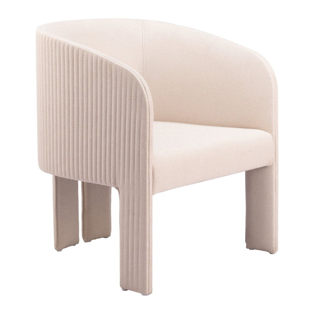 25" Beige Flute Tufted Tri-Pod Barrel Chair