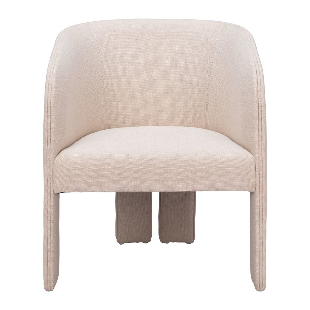25" Beige Flute Tufted Tri-Pod Barrel Chair