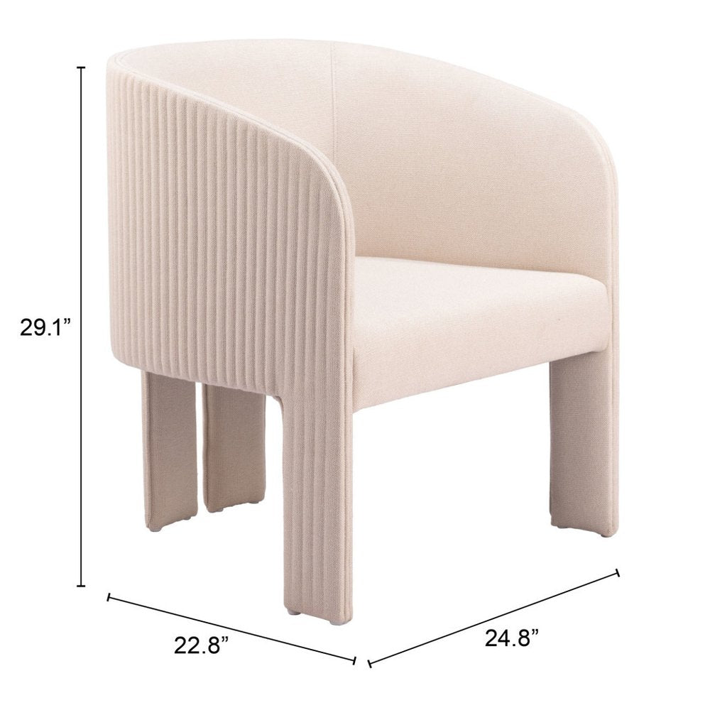 25" Beige Flute Tufted Tri-Pod Barrel Chair
