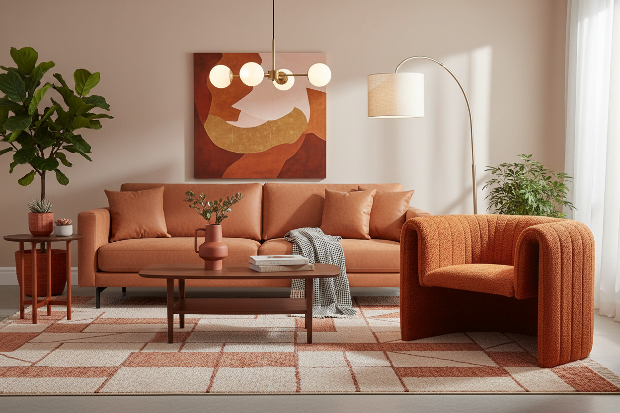 37" Burnt Orange Floating Tufted Barrel Chair