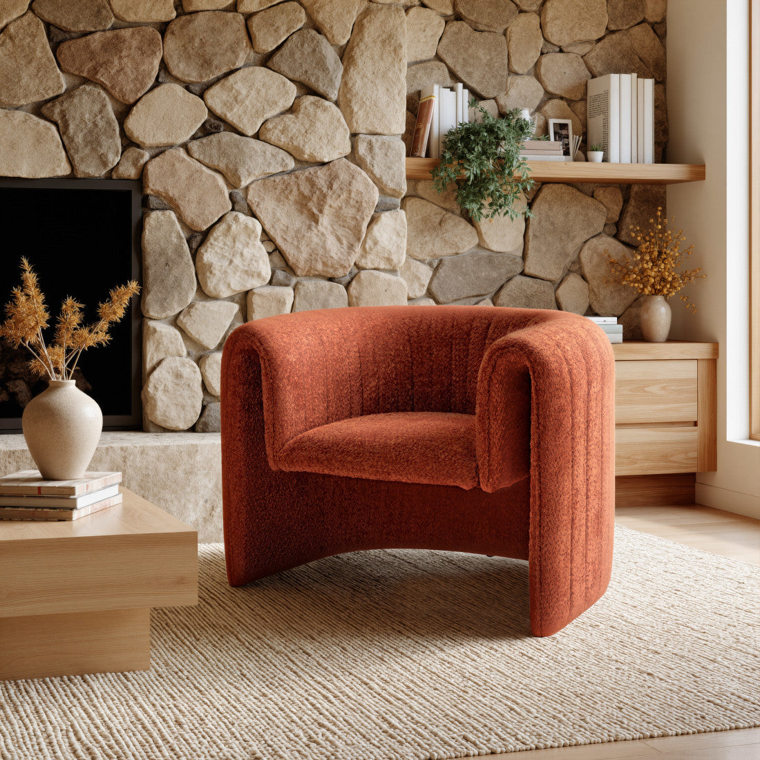 37" Burnt Orange Floating Tufted Barrel Chair