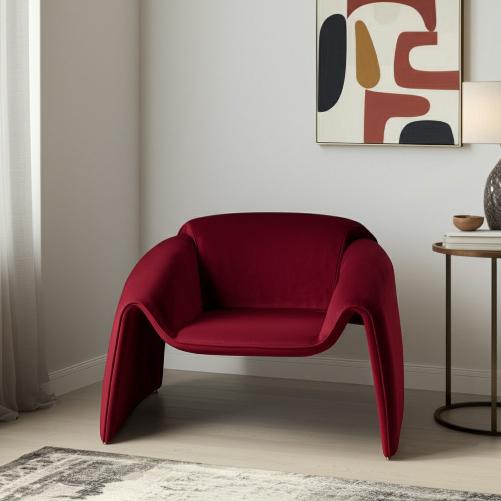 40" Red Velvet Modern Float Accent Chair