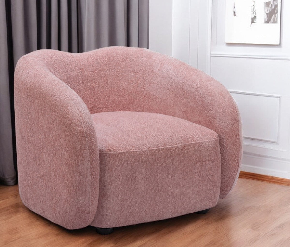 36" Pink and Black Faux Shearling Barrel Chair