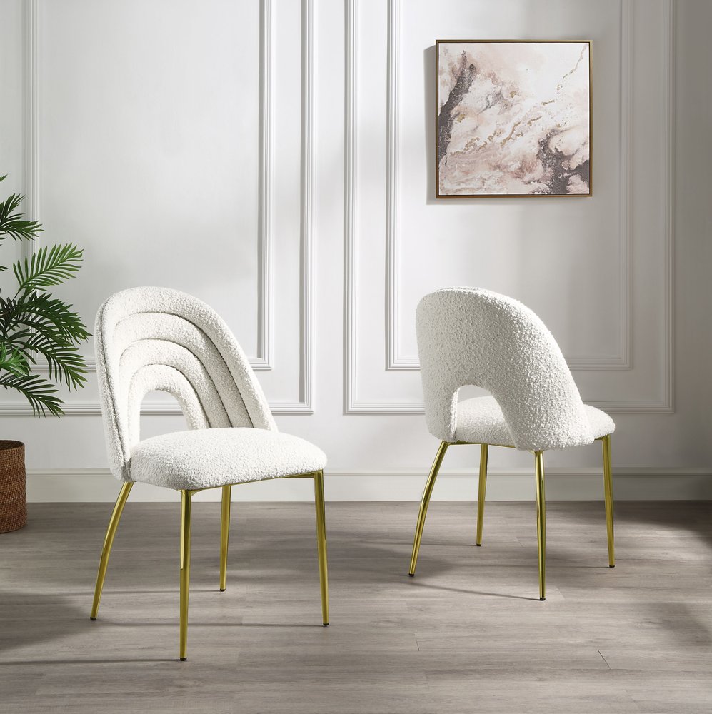 Set of Two 20" Beige and Gold Arched Deco Dining chair