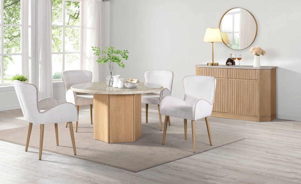 Set of Two 25" Beige and Oak Contemporary Wingback Dining Chair
