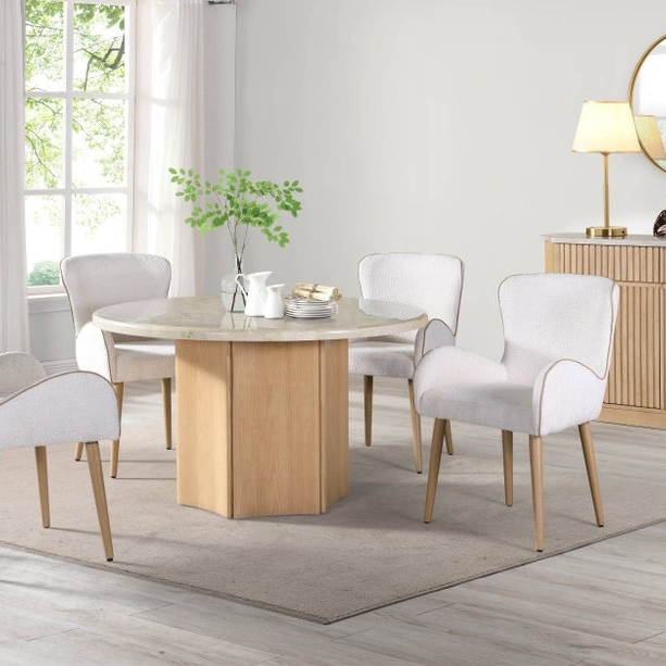 Set of Two 25" Beige and Oak Contemporary Wingback Dining Chair