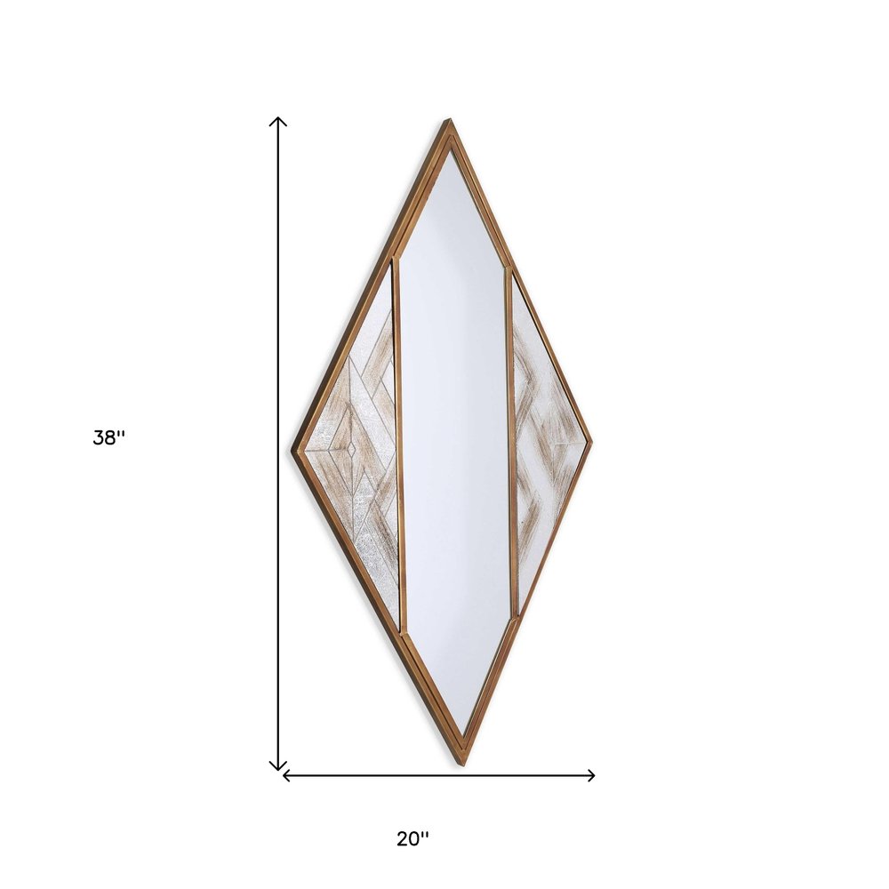 38" Brass and Silver Metal Diamond Deco Mirror