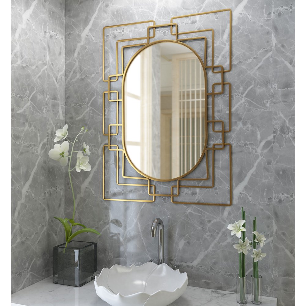 36" Gold Metal Trellis Frame Oval Mirror