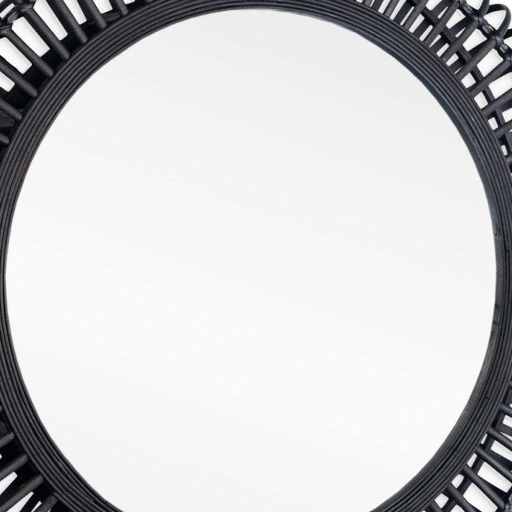 31" Black Bamboo Pierced Round Mirror