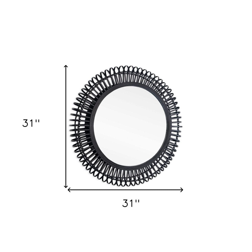 31" Black Bamboo Pierced Round Mirror