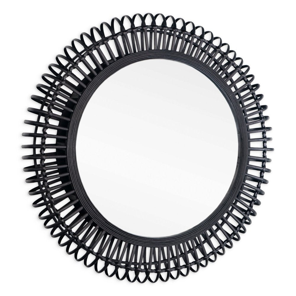 31" Black Bamboo Pierced Round Mirror