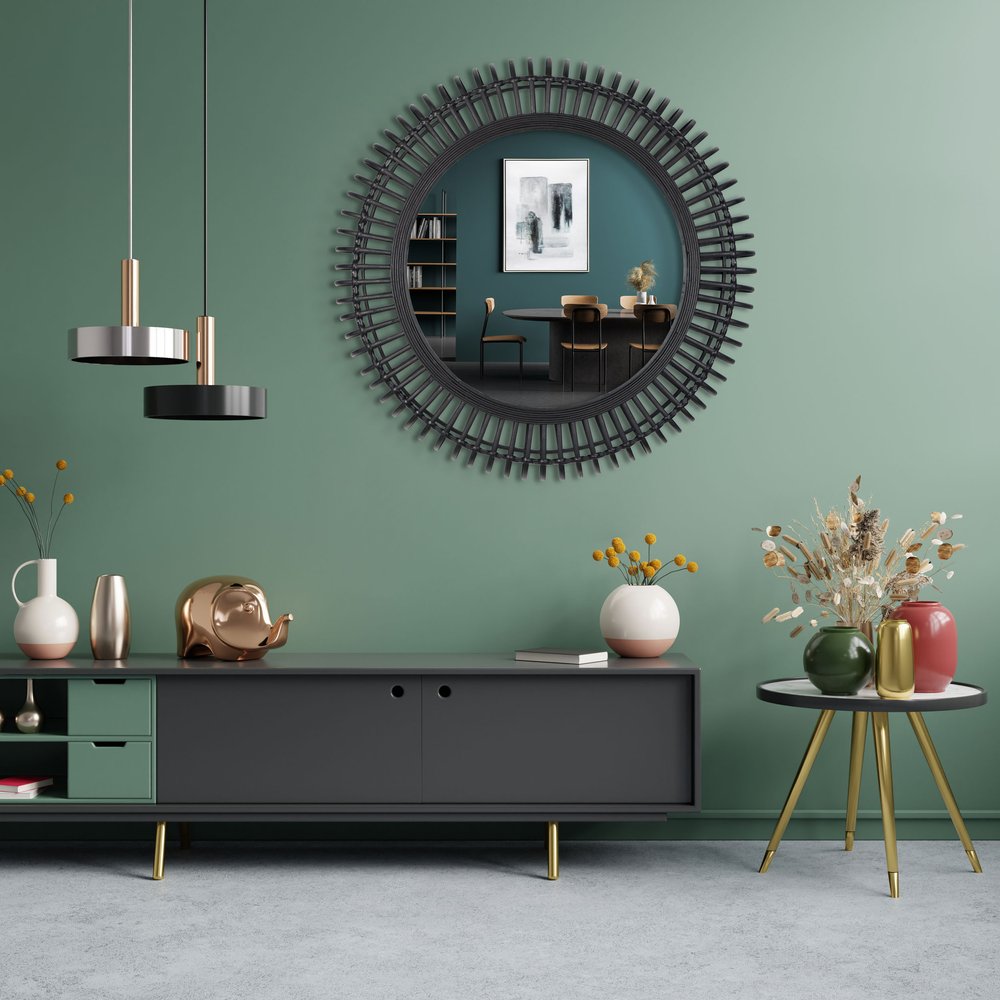 31" Black Bamboo Pierced Round Mirror