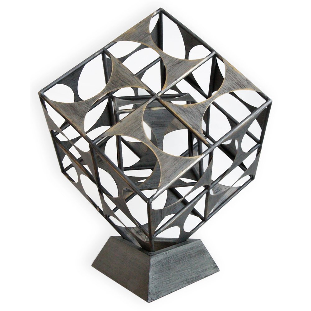 20" Gray Metal Geo Cube Sculpture